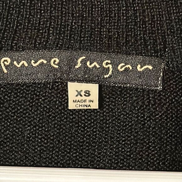 Pure Sugar Black V-neck Acrylic Wool Ribbed Trim Bodycon Sweater Dress Ladies XS - Picture 2 of 8